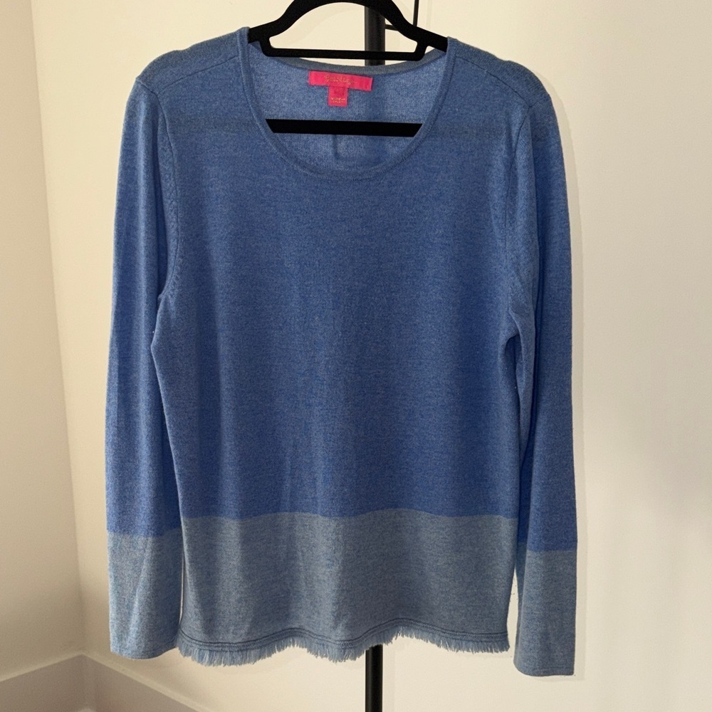 Lilly Pulitzer Rica Cashmere Blue Block Fringe Sweater - Picture 3 of 9